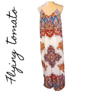Flying Tomato paisley print Bohemian maxi dress, spaghetti straps, lined, sz L